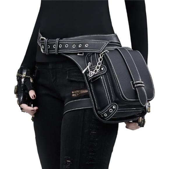 Steampunk Waist Bag Fanny Pack Fashion Gothic Leather Crossbody Thigh Leg Bag